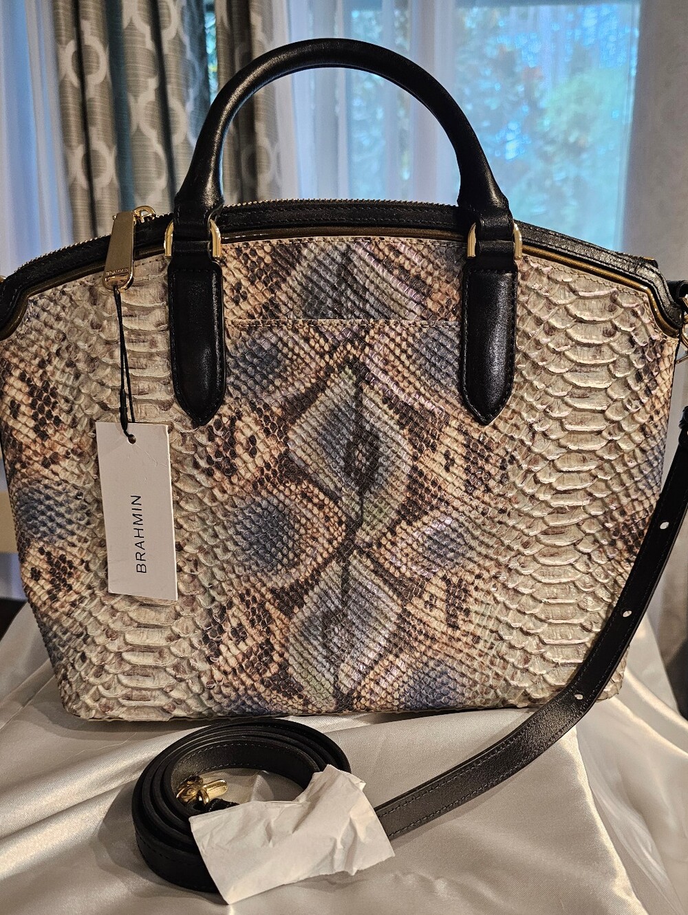 Rare NWT Brahmin Sample Medium Duxbury Satchel Iridescent Haven Roxanne Leather - Picture 2 of 7